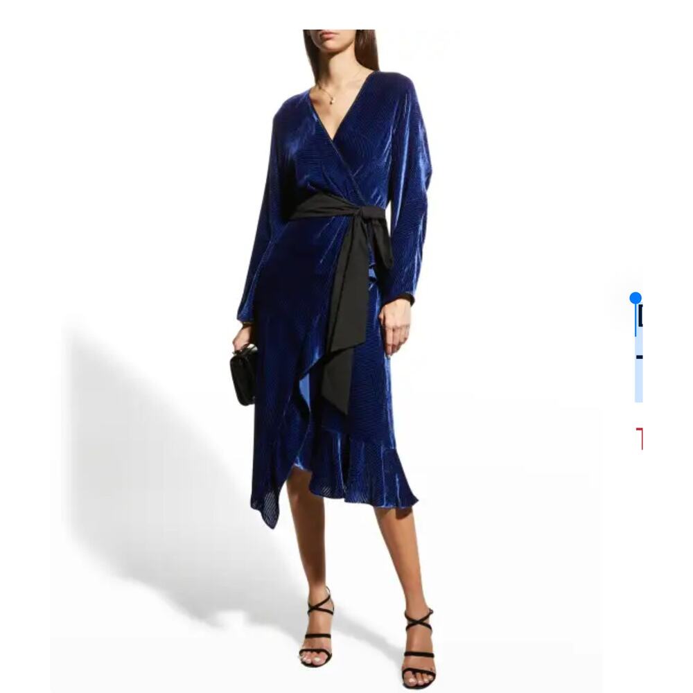 Diane von Furstenberg Tulisa ruffled devore Velvet Midi Wrap Dress Navy size 6